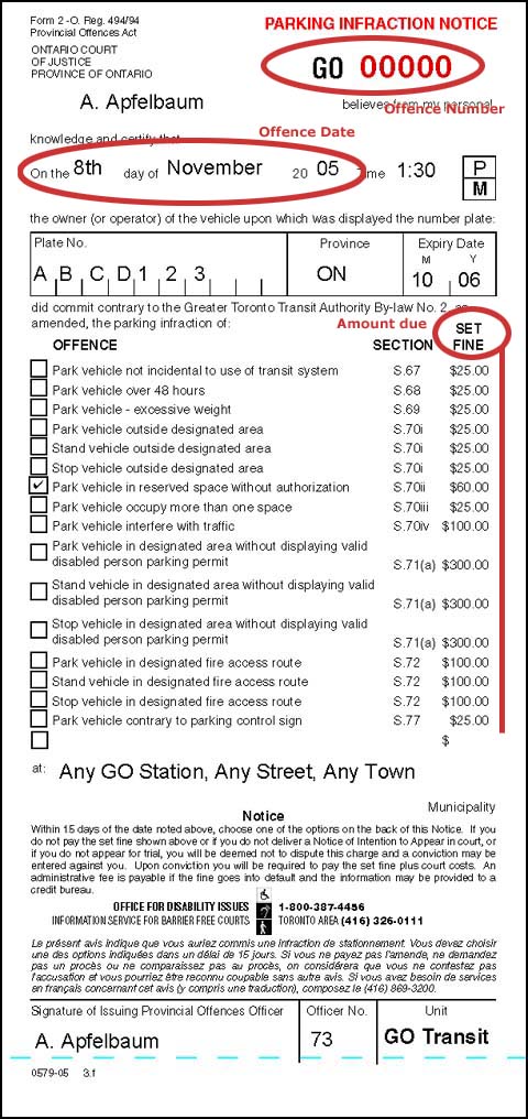 GO Transit Parking Ticket