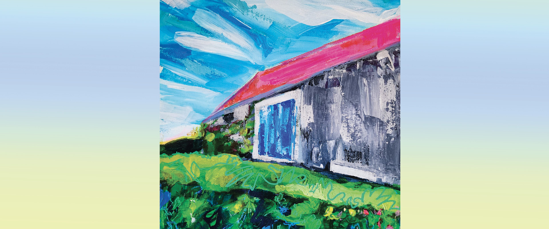 Colorful painting of a house in the country side of France