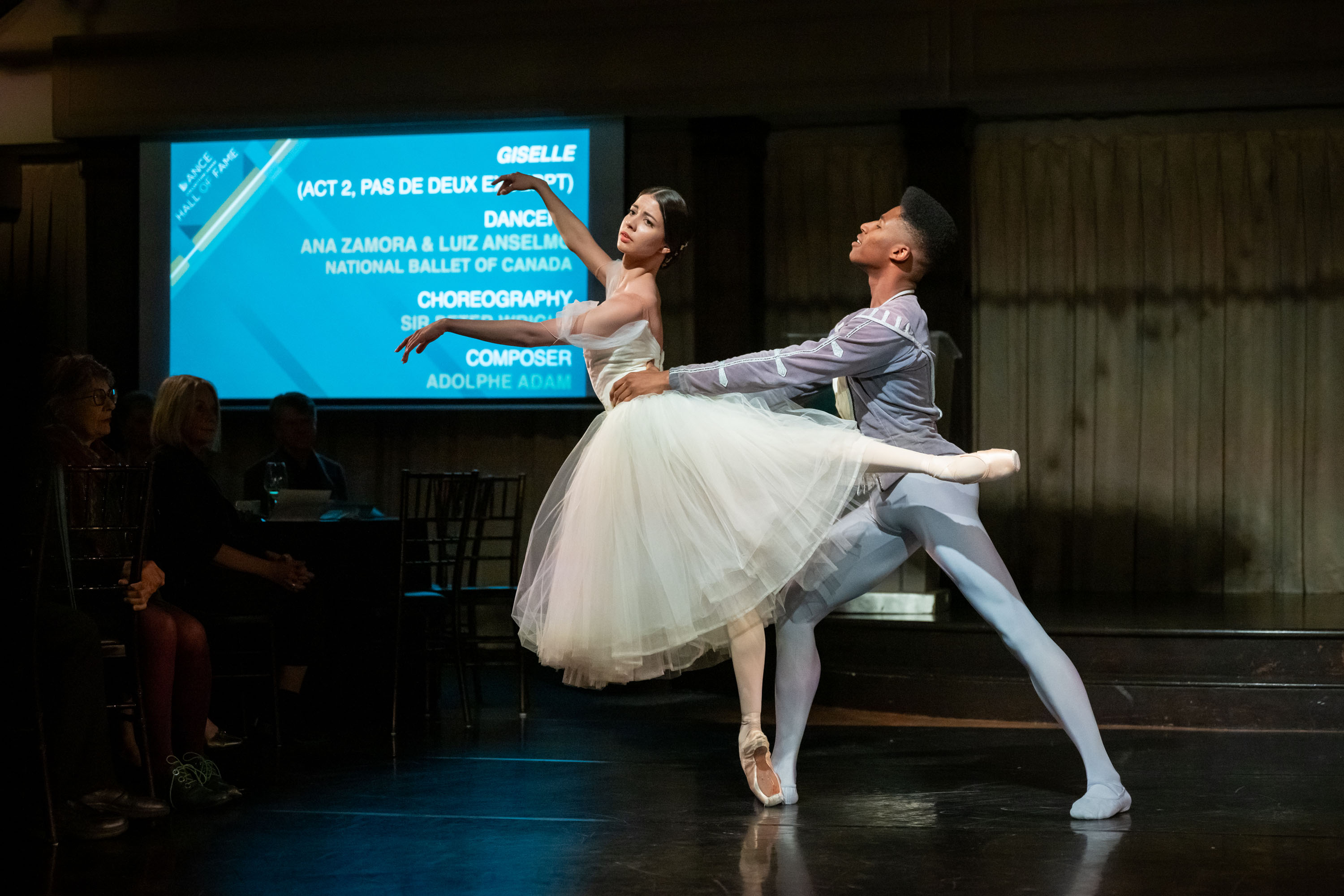 Two ballet dancers performing onstage.