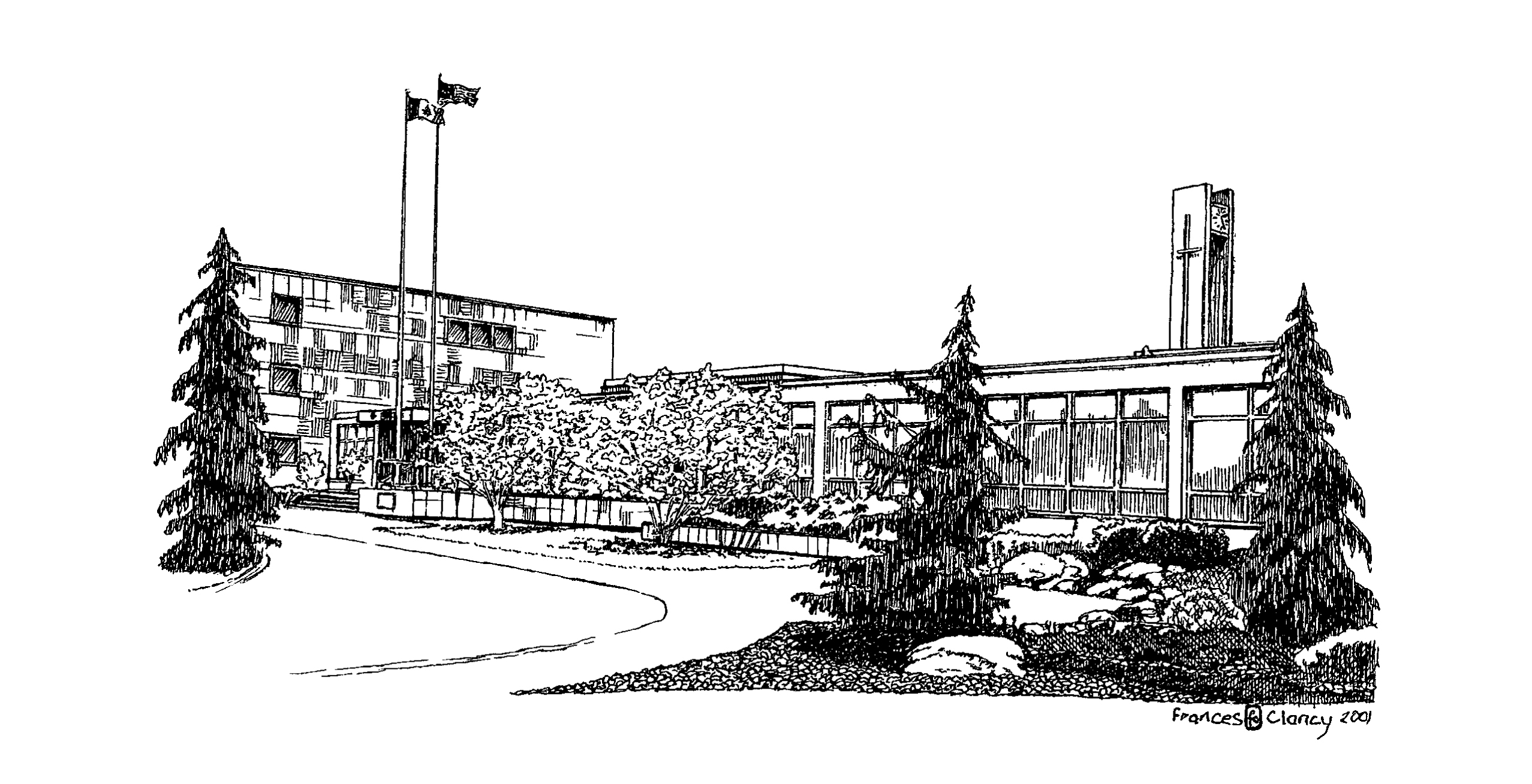 Black and white sketch of the Etobicoke Civic Centre