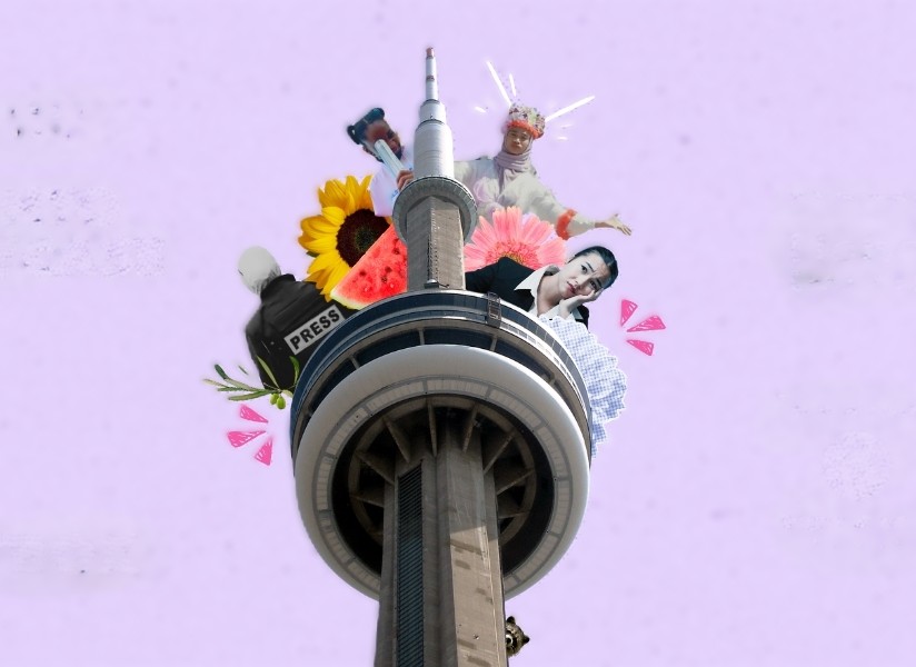 The CN Tower with flowers sprouting from the top