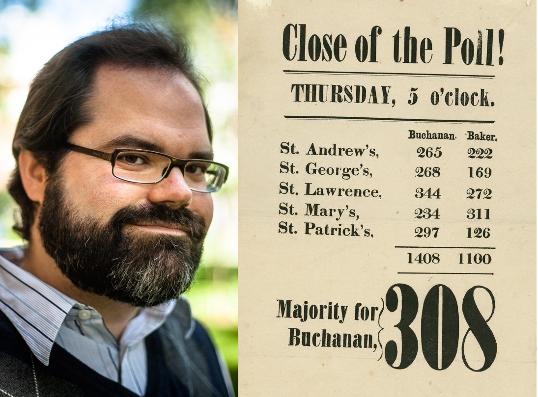 Historian Jamie Bradburn and historic election broadside
