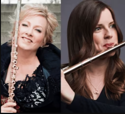 Headshots of Susan Hoeppner and Kelly Zimba, respectively. They both hold flutes.