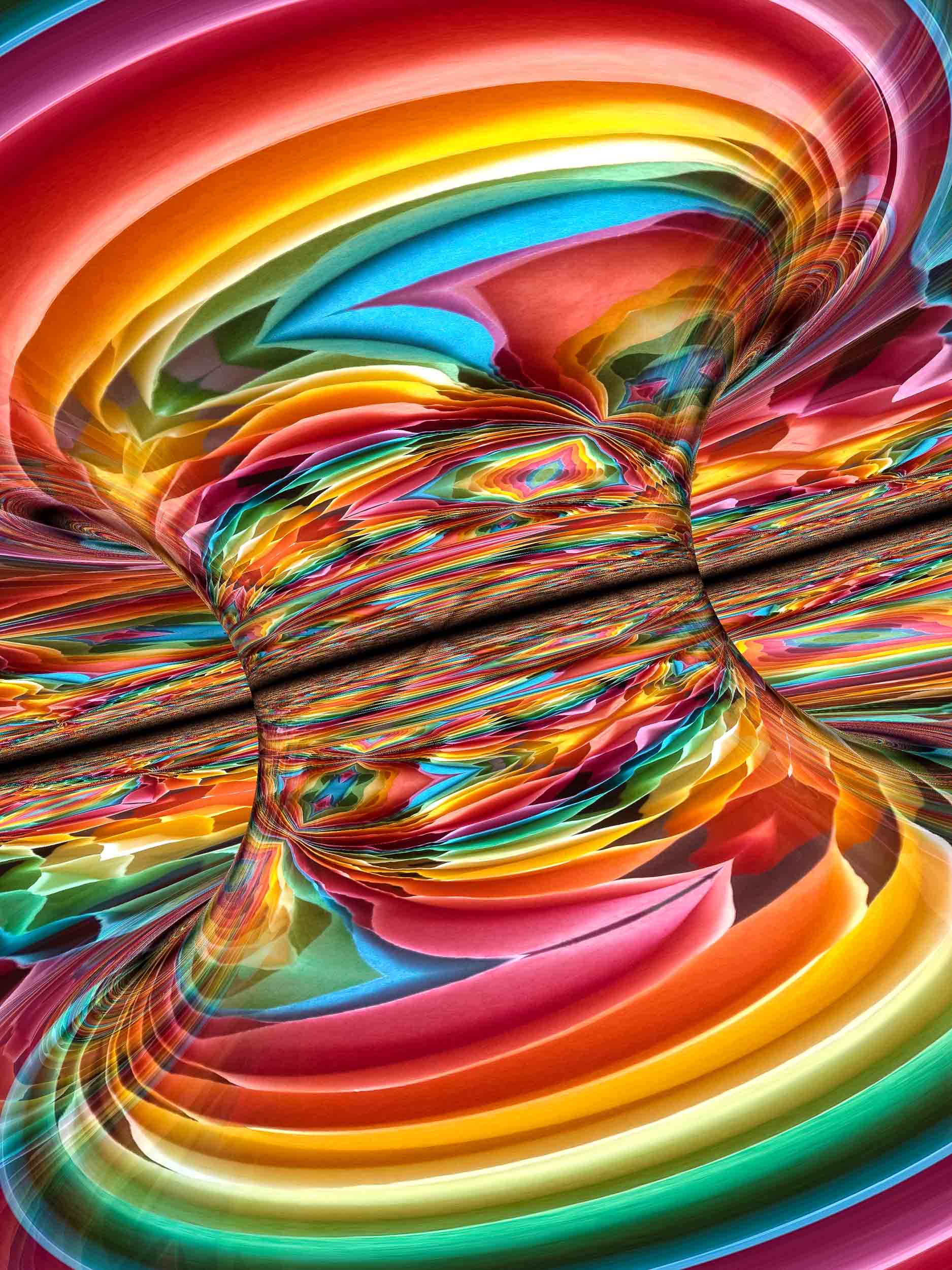 Colourful abstract digital image of a swirling funnel